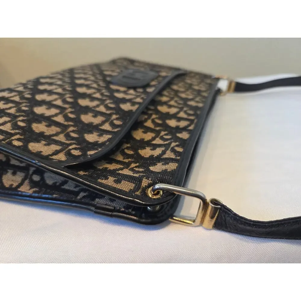 Christian Dior Trotter Monogram Shoulder Bag Navy Canvas CD Logo Vintage - Picture 9 of 16